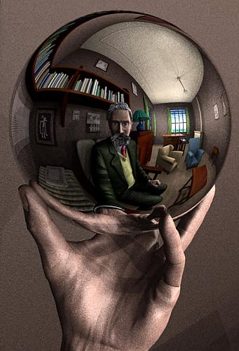 Hand with reflecting sphere (M.C. Escher)