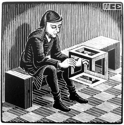 M.C. Escher "Man with Cuboid"