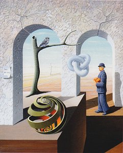 Escher bol en -Knoop met Magritte man