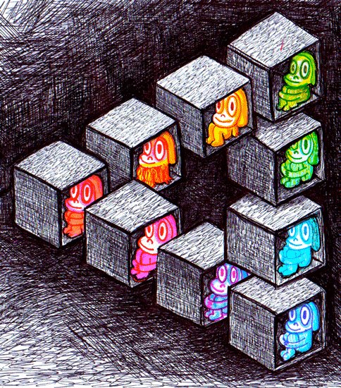 Nine girls in cubes