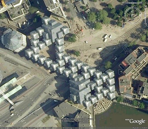 Кубические дома - вид со спутника в Google Earth