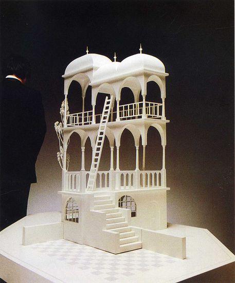 Sculpture of Escher's Belvedere by Shigeo Fukuda
