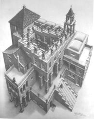 M. C. Escher "Ascending and descending" (Click for view larger image)